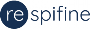 Logo z napisem „respifine” na białym tle, litery „re” w niebieskim kole.