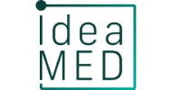 Logo firmy ideaMED, nazwa wpisana w prostokątną ramkę z kropką w lewym górnym rogu.