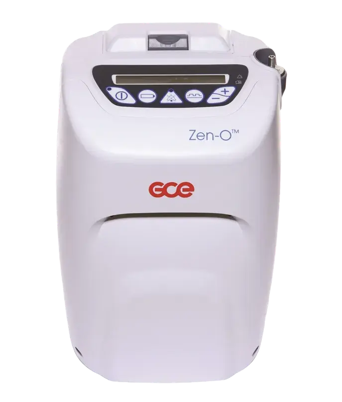 Kompaktowy koncentrator tlenu Zen-O marki GCE widziany z przodu.