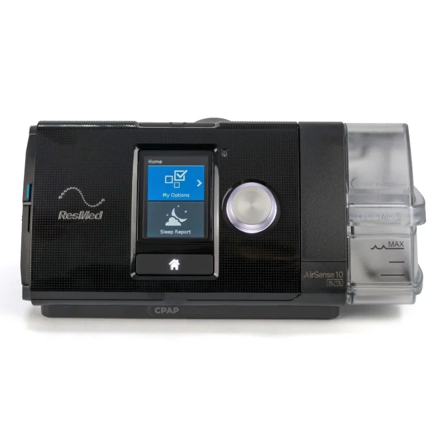 Aparat CPAP ResMed AirSense 10 Elite do terapii bezdechu sennego, widok z przodu.