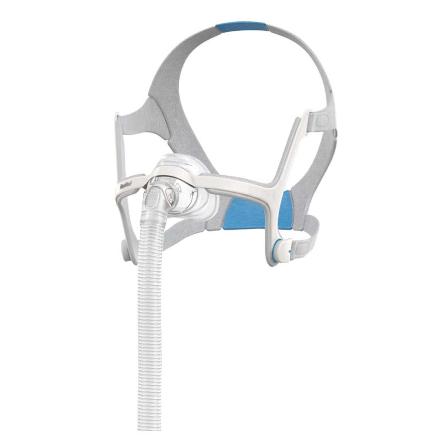 Maska do terapii CPAP z rurką, przeznaczona do leczenia bezdechu sennego.
