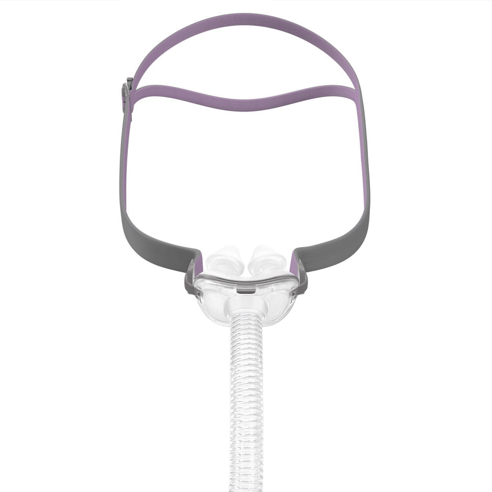 maska-donosowa-dla-kobiet-airfit-p10-resmed Maska do terapii CPAP z rurką, przeznaczona do wsparcia oddychania podczas snu.