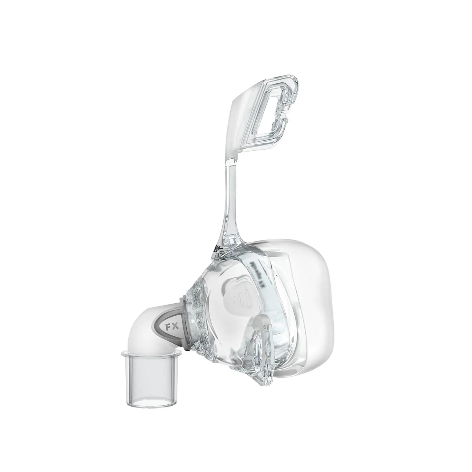 resmed-Mirage-FX-nasal-mask-1 Maska tlenowa CPAP do terapii bezdechu sennego, widok z boku na białym tle.