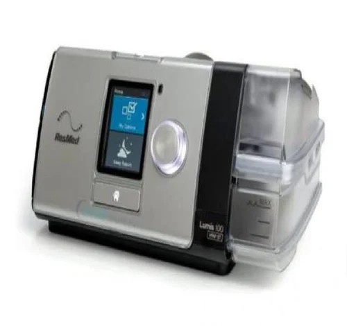 resmed-lumis-150-vpap-st-ventilator-500x500 Nowoczesny aparat CPAP do terapii bezdechu sennego, widok z przodu.
