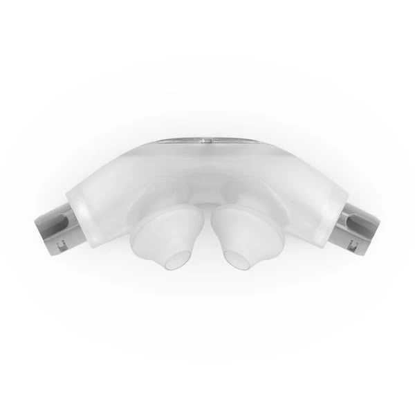 AirFit-P30i-Cushion-view-3 Przezroczysta silikonowa poduszka do maski CPAP z dwoma otworami na nos, widok z góry.